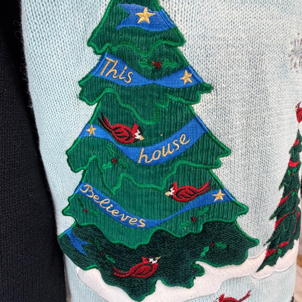 VINTAGE Quacker Factory Christmas knit sweater cardigan Santa tree angel deer - Picture 5 of 14